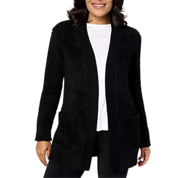 Barefoot Dreams CozyChic Ribbed Knit Trim Cardigan in Black NEW X Small - Picture 1 of 3
